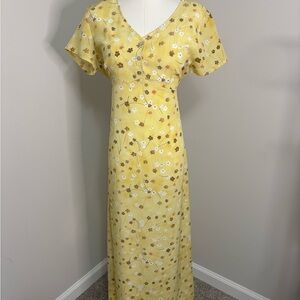 Vintage 90 s Floral Yellow Maxi Dress